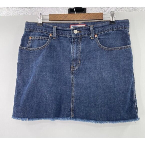 Old Navy Women’s Vintage Y2K Raw Hem Tulip Pocket‎ Skirt Denim Jean Size 12 - Picture 1 of 8